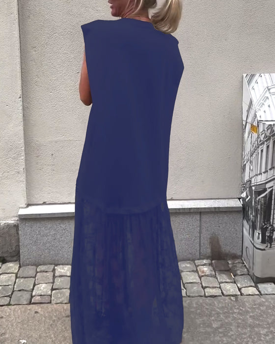 Sleeveless Mesh Patchwork Dress