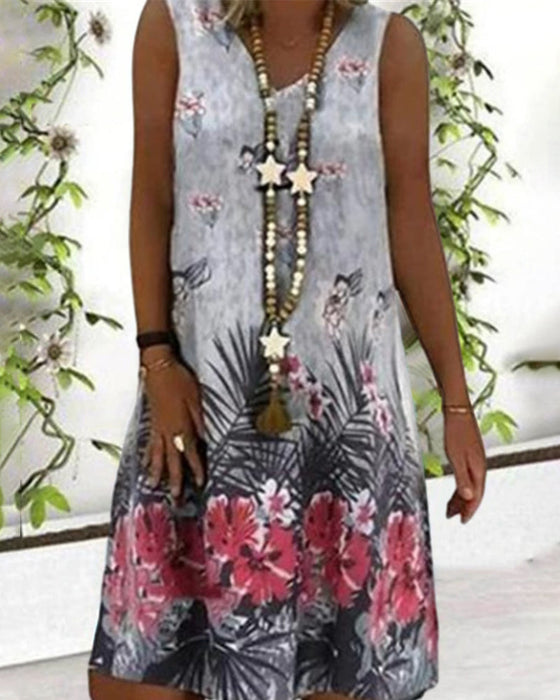 Sleeveless V-neck printed dress