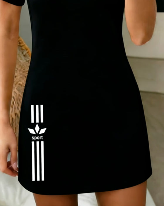 Printed Crew Neck Casual Dress