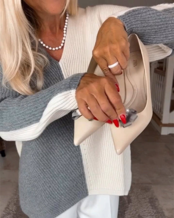 V-neck color block sweater