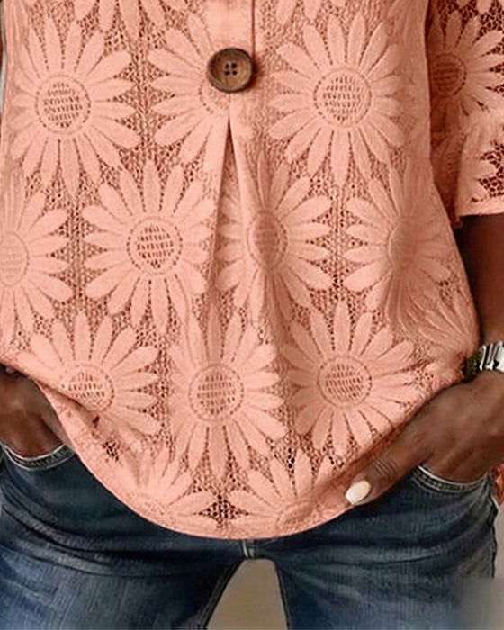 Ruffled Daisy-Print Blouse With Ruffle Sleeves