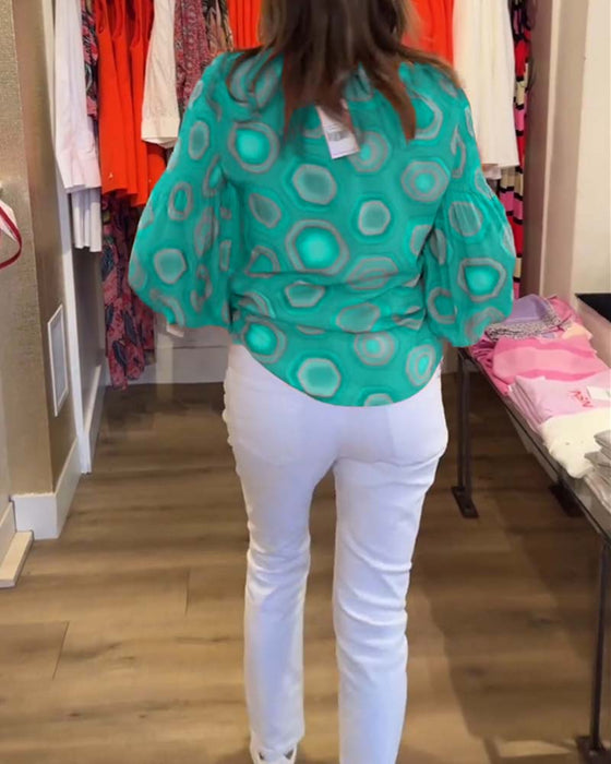 Geometric print long sleeve casual blouse