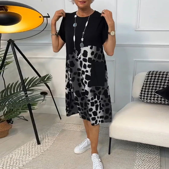 Short-sleeved round neck printed dress