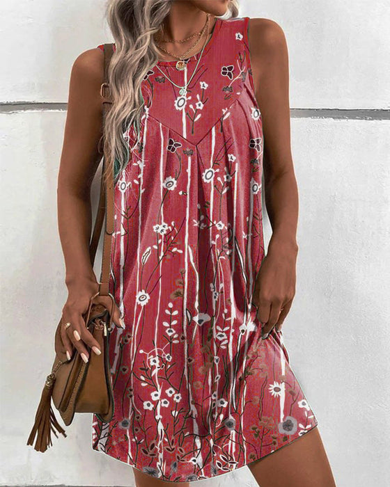 Round neck floral print tank dress