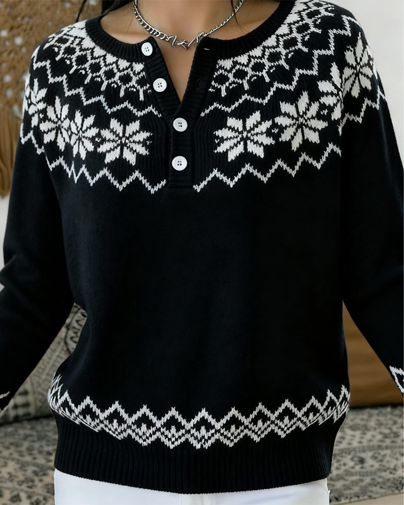 Snowflake Jacquard Half-Open Pullover