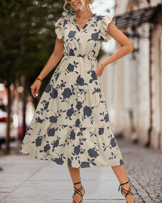 Floral print dress with ruffled sleeves