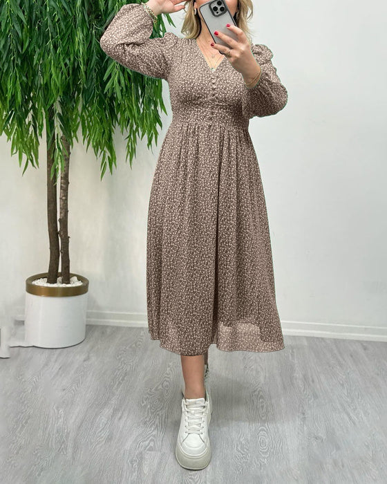 Printed elegant button dress