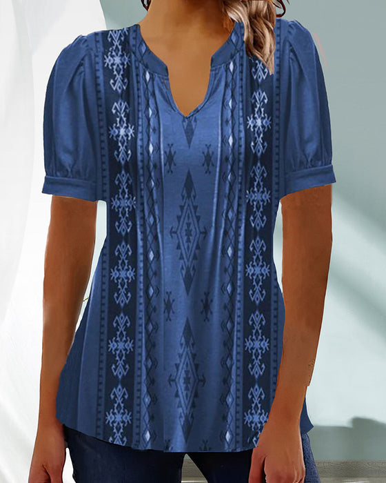 Printed casual short-sleeved blouse