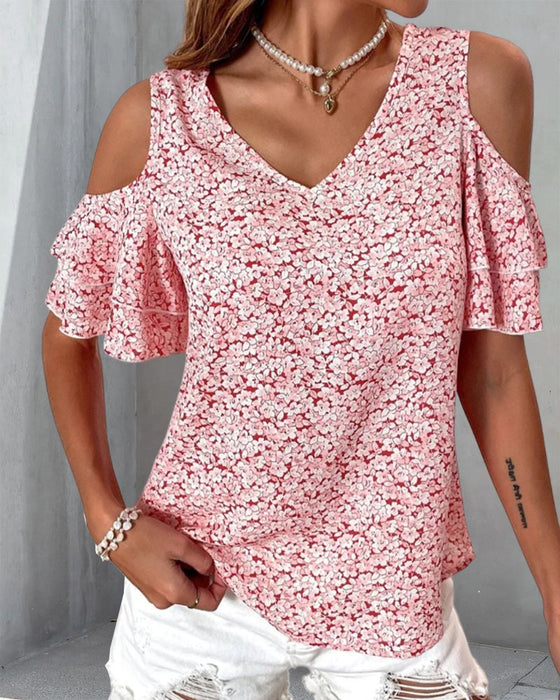 Cold Shoulder Floral Print  T-shirt