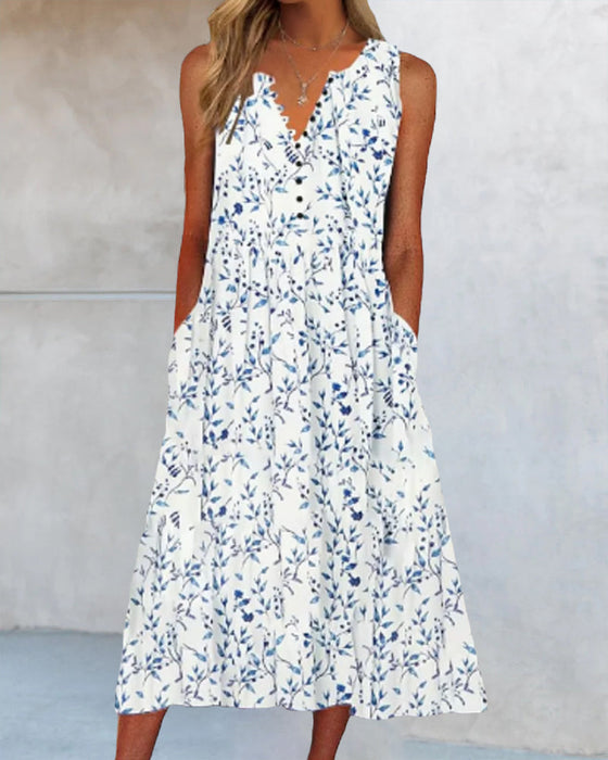 Floral print button tank dress