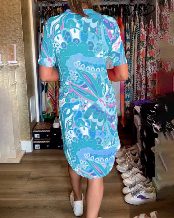 Pocket printed short sleeve dress