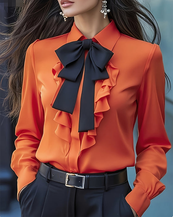 Bow Ruffle Long-Sleeved Shirt