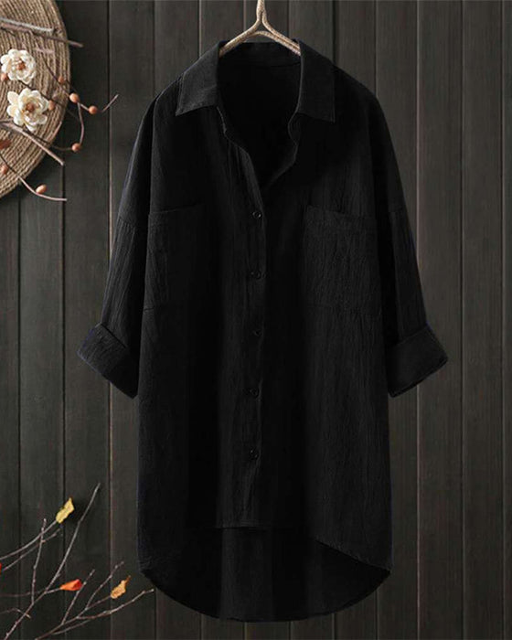 Solid Color Loose Blouse with Long Sleeves