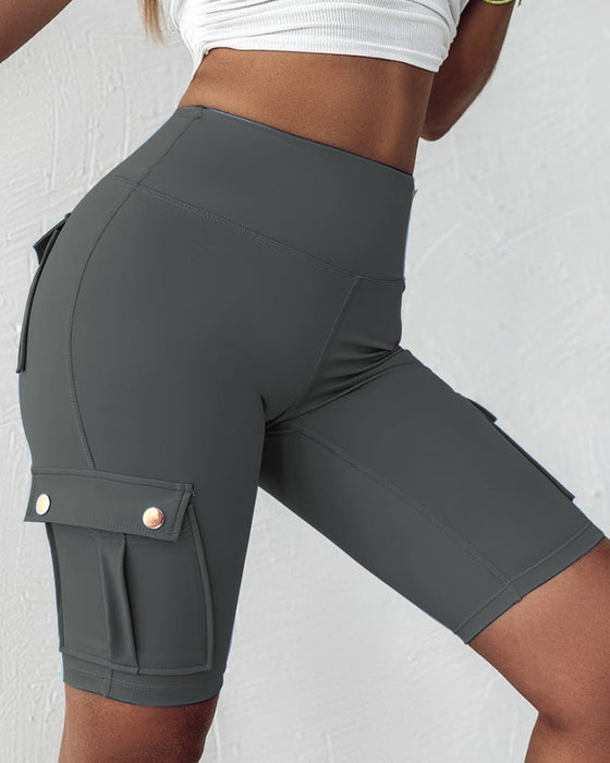 High-waisted cargo pocket shorts