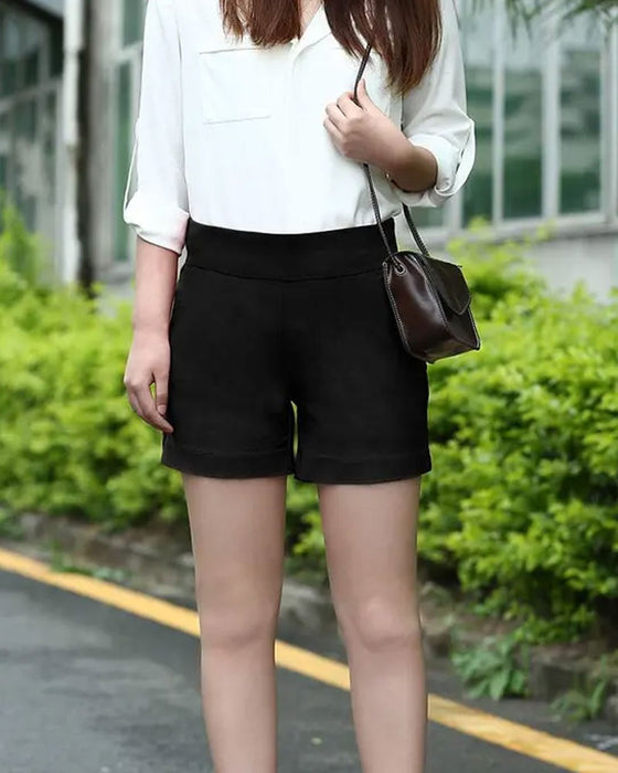 Solid Color Mid Waist Shorts