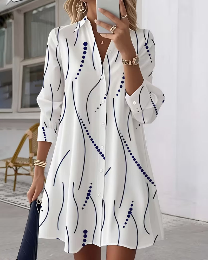Wavy Lapel Shirt Dress
