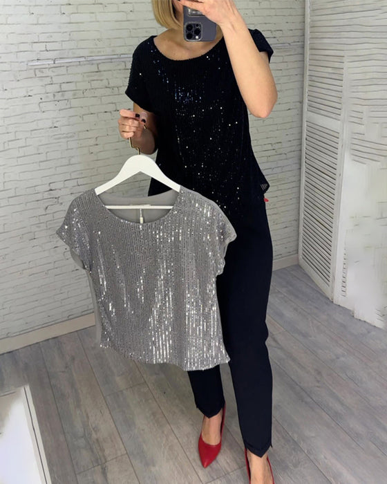 Women's short-sleeved sequin blouses