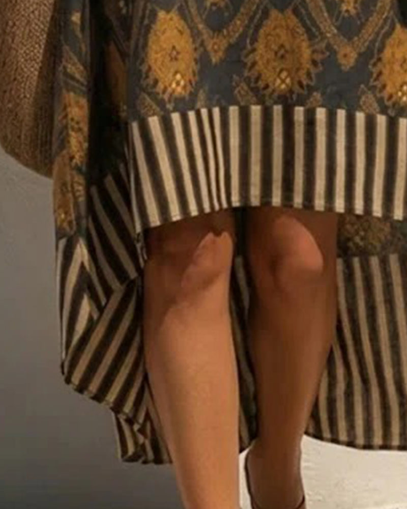 Emblem Print Striped Sleeveless Dress