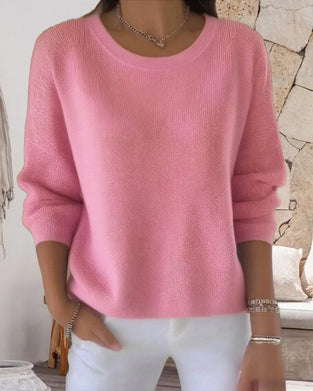 Solid Round Neck Drop Shoulder Sweater