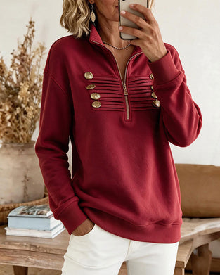 Solid-Color Vintage Sweatshirt With A Stand-Up Collar