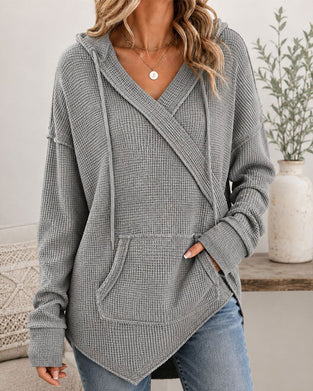 Waffle Drawstring Pocket Hoodie