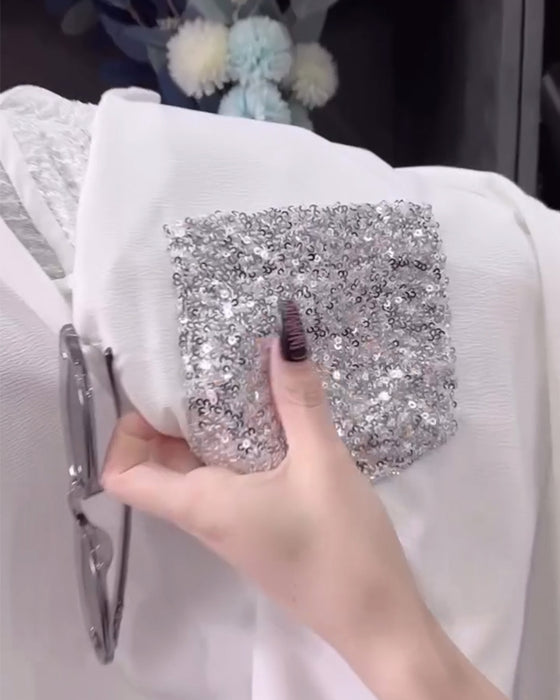 Lapel Sequin Long-Sleeved Shirt