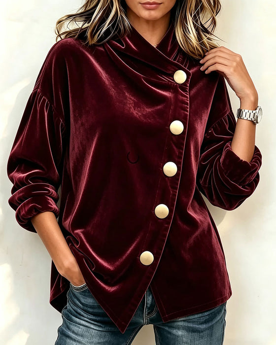 Solid Color Diagonal Button Fashion Coat