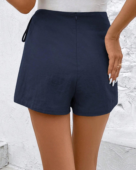 Solid Color Drawstring Zipper A-Line Pants