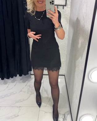 Puff Sleeve Lace Patchwork Dress