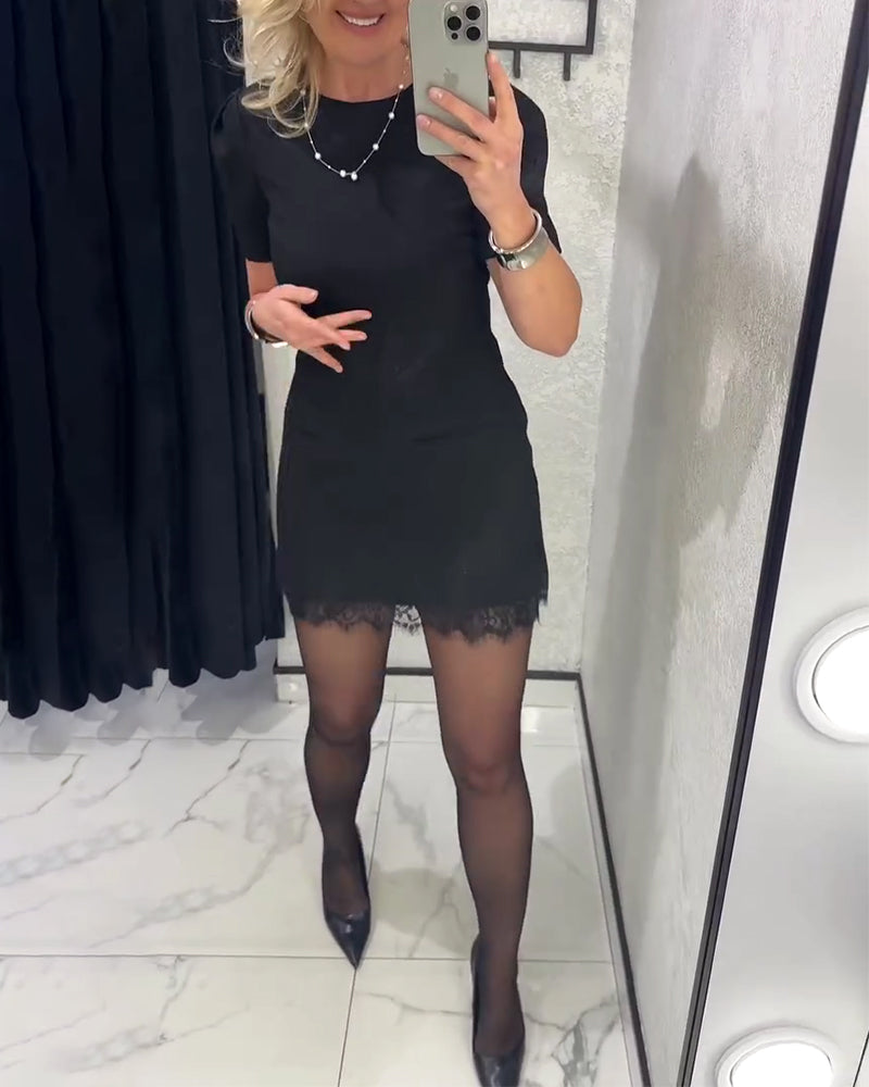 Puff Sleeve Lace Patchwork Dress