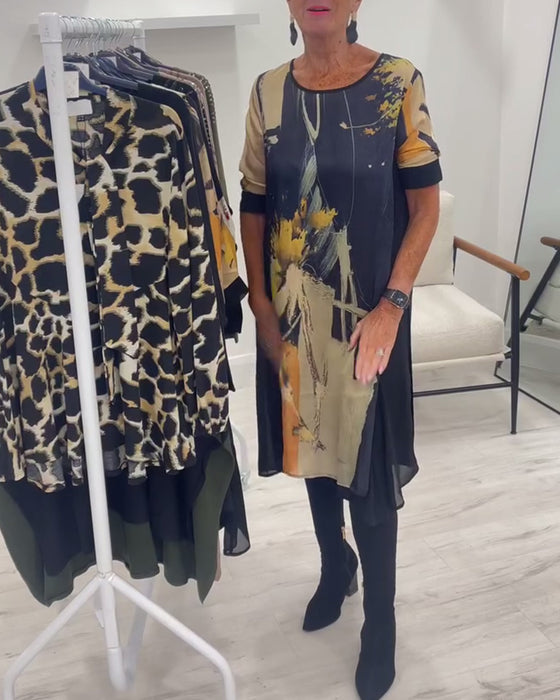 Round Neck Retro Print Dress