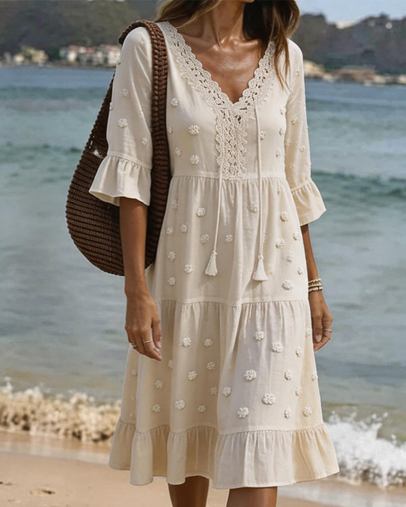 Ruffled V-Neck Tie Dress