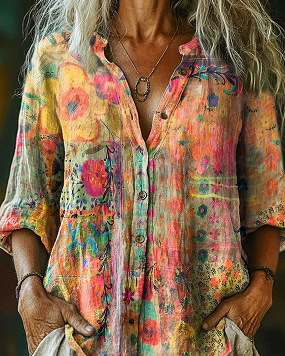 Artistic Floral Print Shirt