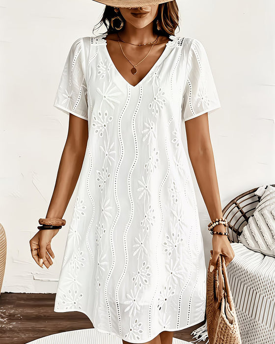V-Neck Lace Cutout Backless Dress