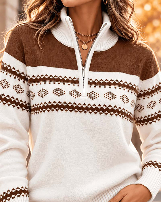 Half Zip Stand Collar Loose Pullover