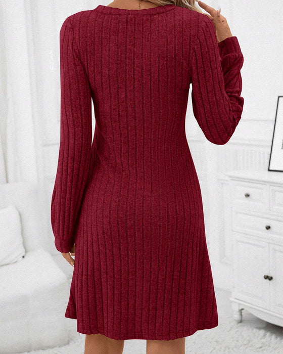 V-neck ribbed solid color dress