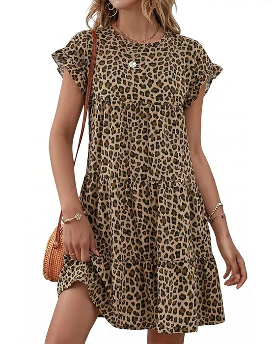 Ruffle Sleeve Leopard Tiered Dress