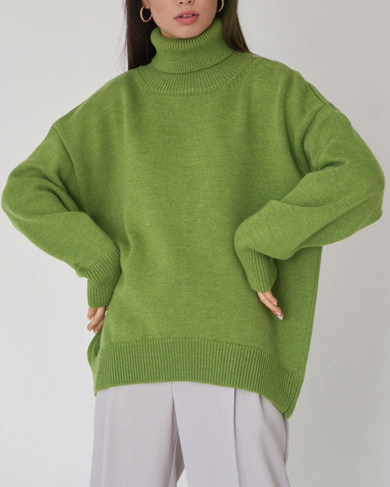 Solid color turtleneck casual sweater