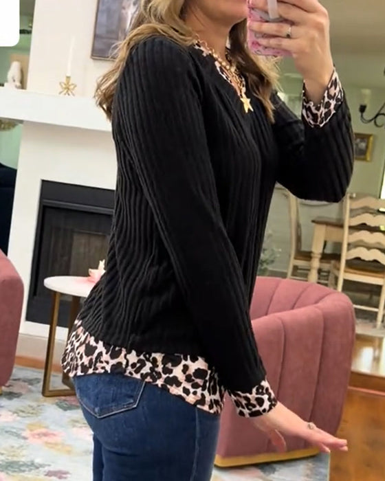 Spliced V-Neck Casual Top