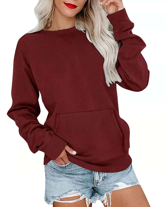 Solid Color Round Neck Long Sleeve Casual Sweatshirt