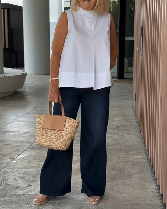 Sleeveless Solid Color Simple Blouse