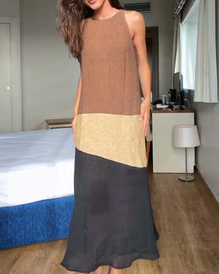 Sleeveless Color-Block Casual Dress