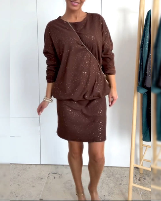 Round Neck Fine Glitter Fashion Dress