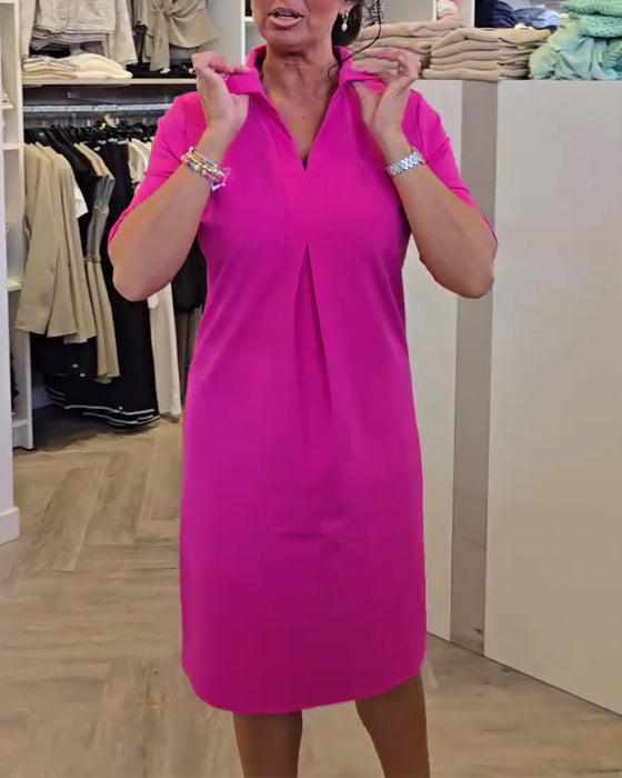 Lapel Casual Solid Color Dress