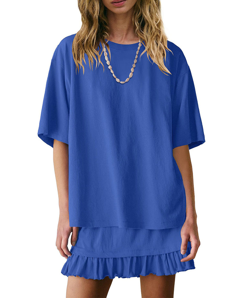 Round Neck Solid Color Two Piece Set