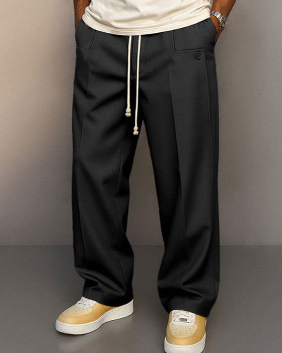 Men's Solid Color Pocket Button Drawstring Pants