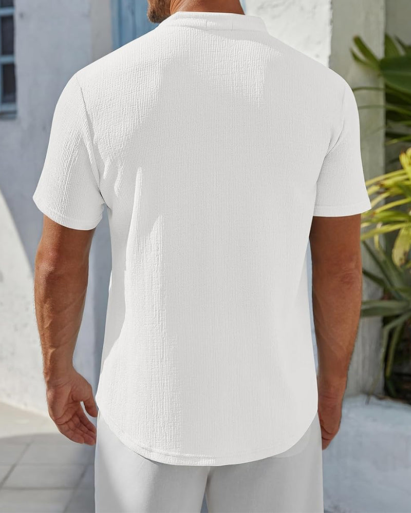 Solid Color Loose Henley Shirt