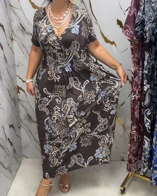 V-Neck Floral Waisted Maxi Dress