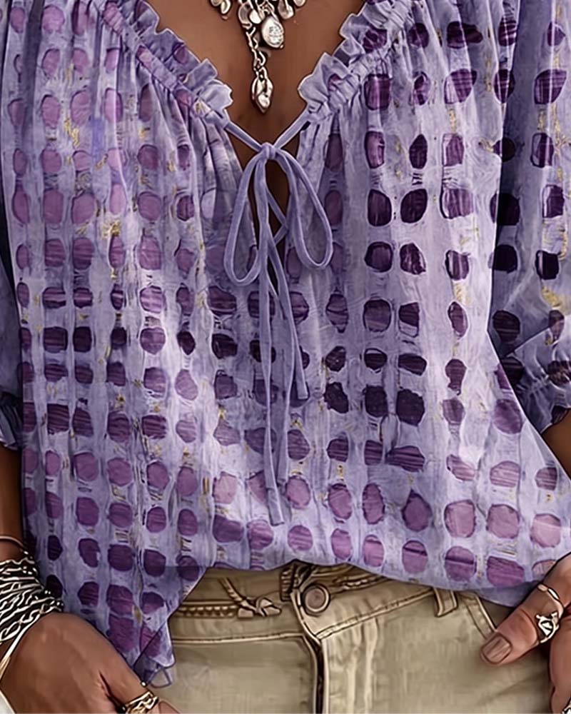 Polka Dot Lace Up Blouse