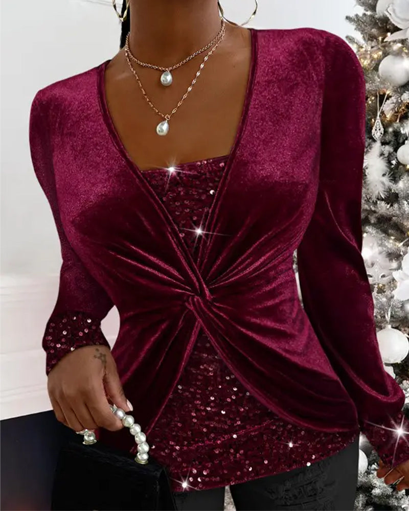 Twisted Sequin Patchwork Top
